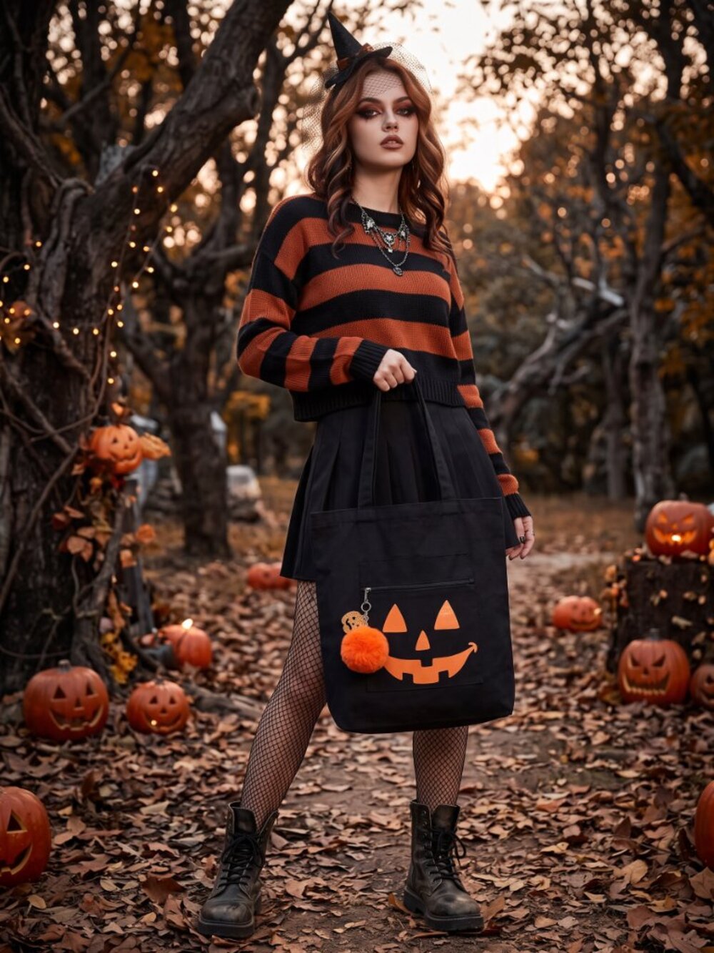 Designs by Forte Jack-O-Lantern Spooky Canvas Tote Bag with Charm